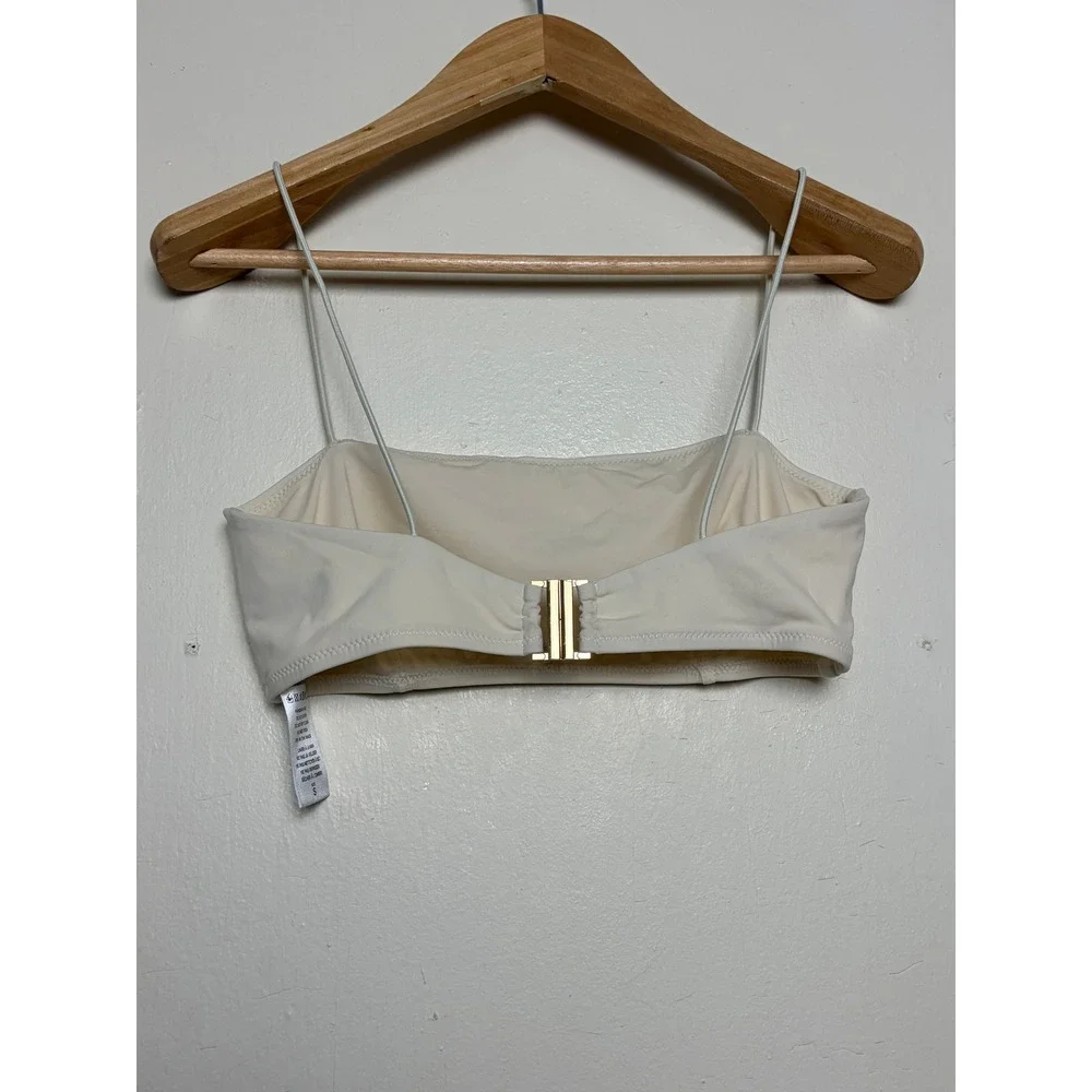 Reformation Cream Bikini Top Square Neck Spaghetti Strap Gold Clasp Size S